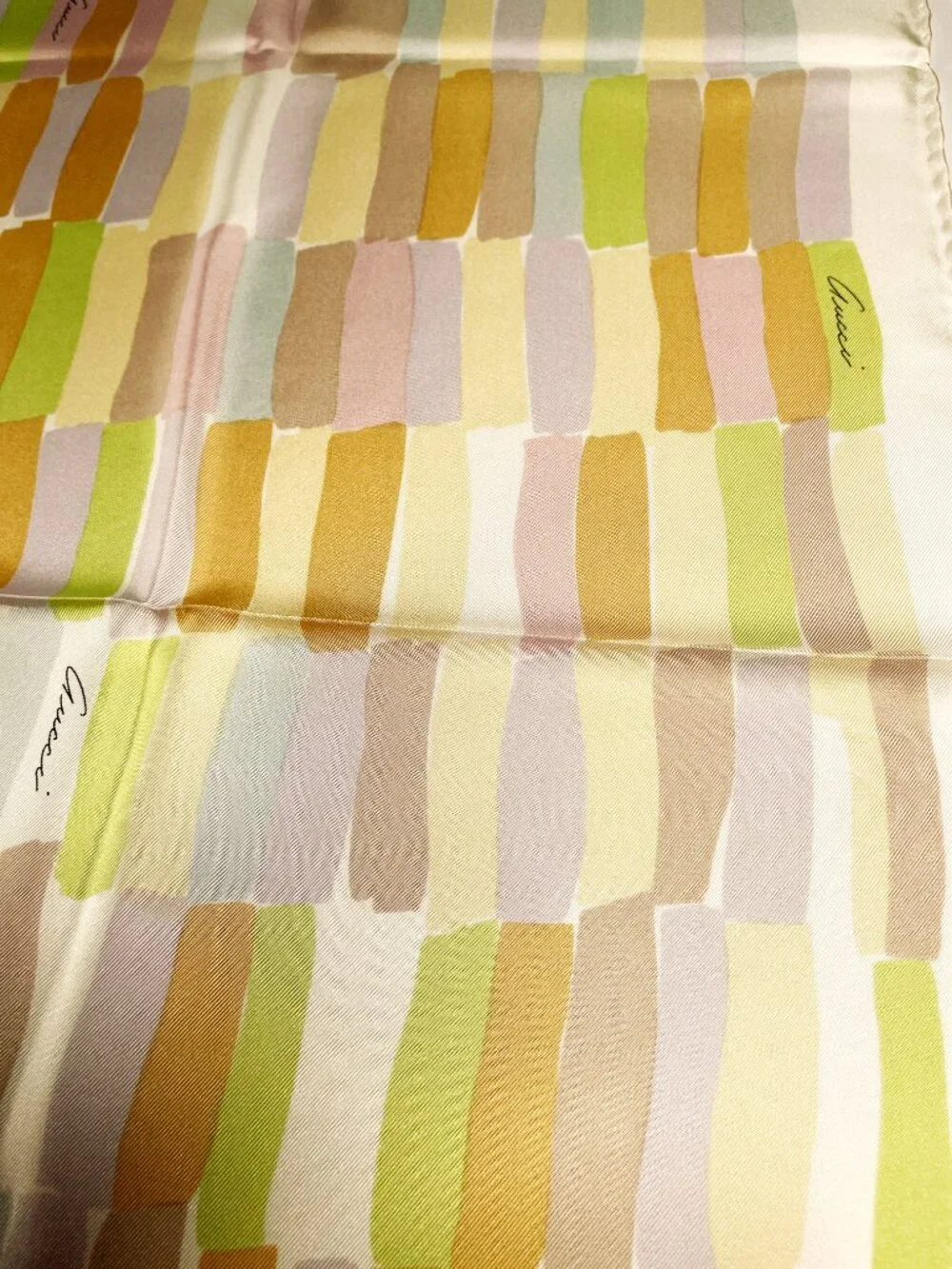 Vintage Gucci Silk Scarf 34” Painterly Stripe Italy Hand Rolled Hem - Picture 4 of 15